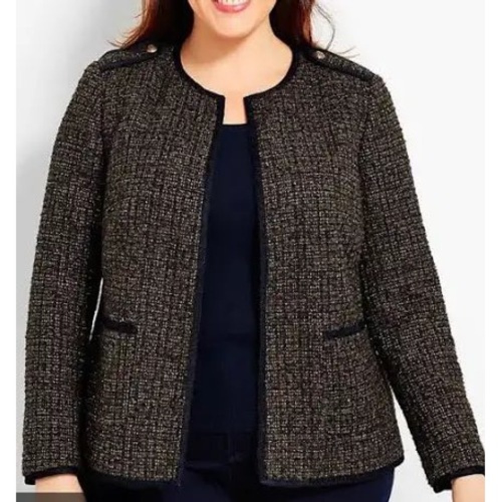 Talbots Wool Plaid Military Jacket Gold Button Quiet Luxury Navy Olive 16